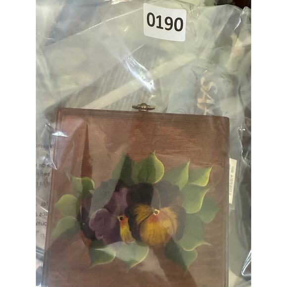 Hand Painted Flowers Pansies on Wood Plaque Ready to Hang Purple Yellow - Picture 7 of 7